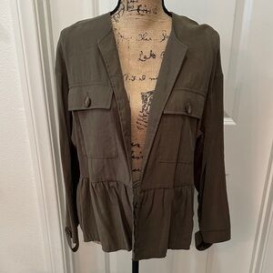 Zara Olive Ruffle Viscose Peplum Olive Green Women's Jacket